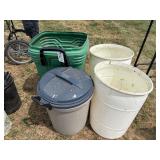 Barrels w/spouts, Garbage Cans