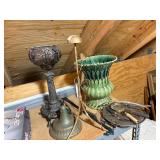 Silver Toned Plant Stand, Utensils, Pot