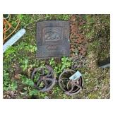 Steel Pulleys, Lion Stove Door & other