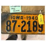 Iowa 1940 License Plate