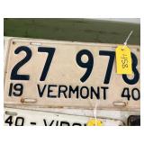 Vermont 1940 License Plate