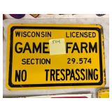 WI Licensed Game Farm Metal Sign