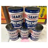(5) Sears Motor Oil Cans