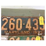 Maryland 1933 License Plate