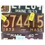 Mass 1932 License Plate
