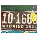 Wyoming 1932 License Plate