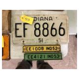 Indiana 1951 License Plate w/hangers