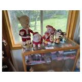 Wood Display Case w/Cookie Jars & Pigs