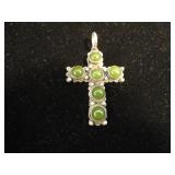 Vintage 925 Sterling Silver Crucifix w/Jade Stones