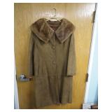 Womens Beautiful 3/4 Length Suede Coat Fur Collar
