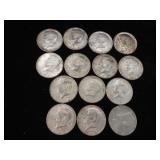 Lot of 14  Kennedy Half Dollars 40% Silver 1965-70