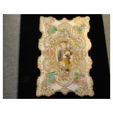 Antique Whitney Lace Valentine Card Boy w/Flowers