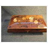 Vintage Italy Floral Inlaid Wood Music Box w/Key