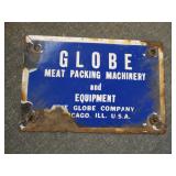 Vintage Globe Meat Packing Mach. Porcelain Sign