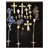 Lot Catholic Jewelry - 14 Crucifixes & 3 Rosarys