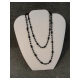 Vintage Black Glass Bead Necklace 35' long