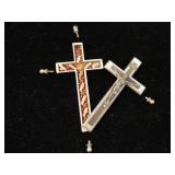 Vintage Pectoral Crucifix Cross Silver Inlaid Wood