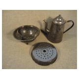 Lot of 3 Black & White Speckled Enamelware