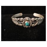 Vintage Navajo Old Pawn Sterling & Turq. Bracelet