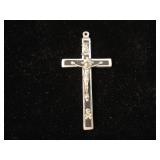 Vintage Pectoral Crucifix Silver Inlaid Wood