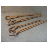 Lot of 4 Antique Hand Forged Blacksmith Tongs