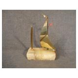 MCM Signed DeMott Brass Sailboat Pen Holder