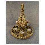 Vintage Faux Bois Wine Decanter Set w/Platter