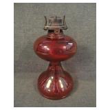 Vintage Cranberry Flashed Oil Lamp