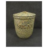 Antique Blue & Yellow Sponge Ware Sugar Canister