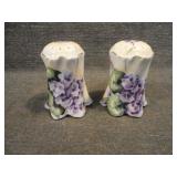 Antique Porcelain Purple Violets Salt & Pepper Set