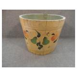 Antique Primitive Hand Painted Wooden Bucket