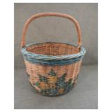 Vintage Sally Patchin Hand Painted Wicker Basket