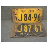 Lot of (2) 1933 & 34 New York State License Plates