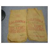 2 Vintage California Red Kidney Beans Burlap Sack