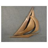 Vintage Signed Hammered Copper Sailboat Sculpture