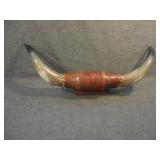 Vintage Mounted Steer Horns with Leather Wrap