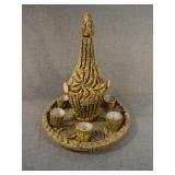 Vintage Faux Bois Wine Decanter Set w/Platter
