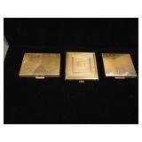 Lot of 3 Vintage MCM Ladies Goldtone Compacts