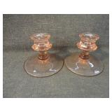 Pair of Pink Depression Glass Octagon Candlesticks
