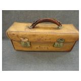 Vintage Wood Lined Leather Carry Bag w/Brass Locks