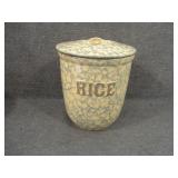 Antique Blue & Yellow Spongeware Rice Canister