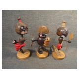 (3) Vintage Japanese Wooden Tribal Bobbleheads