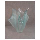 Vintage 1996 Aqua Glass Signed Handkerchief Vase