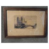 Antique Charles Pinet Notre Dame Original Etching