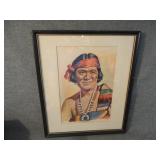 Vintage Signed Hopi Snake Chief Joe Sekakuku Print