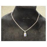 Vintage blue Cats Eye Sterling Pendant Necklace