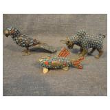 Lot of 3 Handmade Tibetan Animals with Turquoise