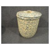 Antique Blue & Yellow Spongeware Salt Canister