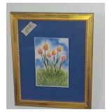 Wall art framed watercolors tulips SIGNED