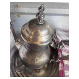 Silver plated Tea Pot and ornate tray lot NOTE